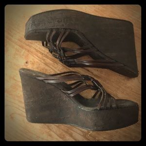 Stuart Weitzman Brown cork heeled platform sandals